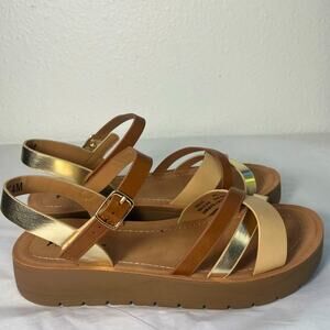 Sarah Jayne sandals tan gold church summer shoes sling back girls size 4 new